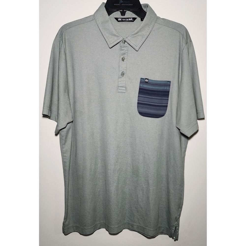 Travis Mathew Men's Large Teal Green Polo Shirt Short Sleeve Pocket Golf Casual